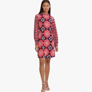 Donna Morgan Mock Neck Long Sleeve Pink Red Navy Floral Geo Dress NWT Size 10